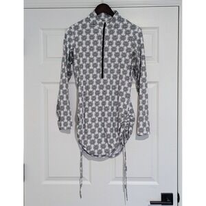 IBKUL Womens White Black Geometric Ruched Quarter Zip Activewear Dress Medium
